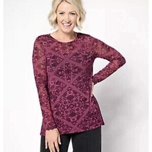 LOGO by Lori Goldstein Printed Mesh Top Pink Combo 1X New Whimsygoth Fairy